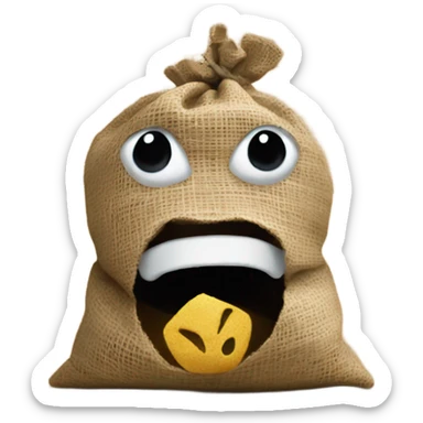 Loose burlap sack in mouth sticker