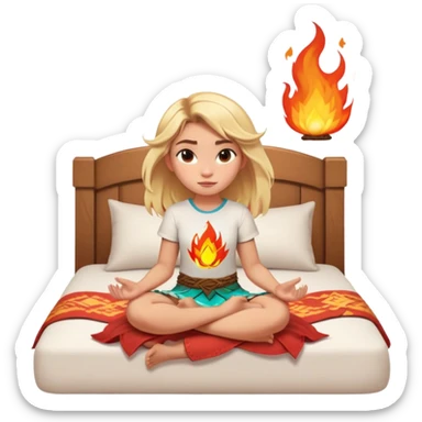 A girl their hair is floating and they have fire powers blonde hair and earth powers, and wearing a Moana shirt and they have superpowers and they are sitting on their bed sticker