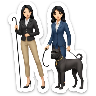 Stylish woman with long black hair and a black Cane Corso dog with cropped ears sticker