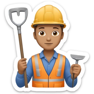 a construction worker holding shovel lifting towards his shoulder sticker
