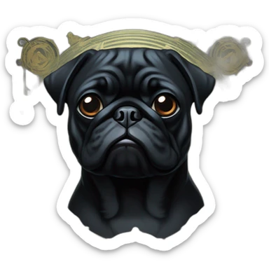 A cyberpunk black pug in Art Nouveau style during 1910 sticker