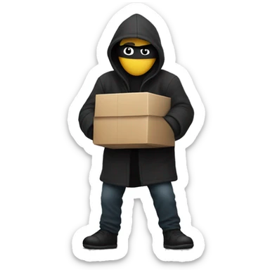 thief hiding a pack of stolen CPUs behind his back sticker