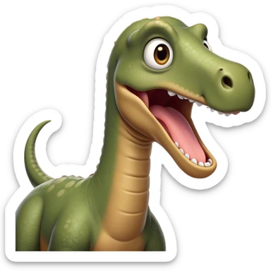 Cinematic Comical Brontosaurus Portrait Emoji, Head tilted dramatically with an exaggeratedly shocked expression, featuring a towering, robust body with a long, graceful neck and wide, comically expressive eyes full of playful disbelief, Simplified yet hilariously expressive features, highly detailed, glowing with a slightly sassy ancient glow, high shine, dramatic yet playful, stylized with an air of cheeky dinosaur mischief, soft glowing outline, capturing the essence of a meme-worthy Brontosaurus that looks ready to lumber its way into viral fame! sticker