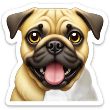complete yellow cartonish pug dog with two big and black eyes with a white shine and some little teths out of this mouth sticker