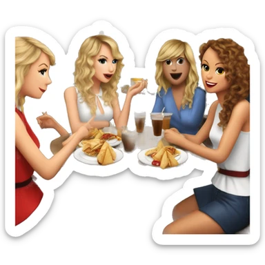Taylor swift con Shakira y Jennifer López en un restaurante comiendo lasaña  sticker