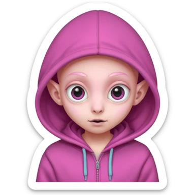 Aliens Pink, hoodie, cute big eyes, thin ears, half body sticker