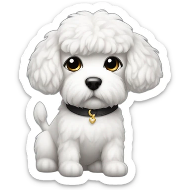mujer piel blanca con moño negro con perro bichon blanco sticker