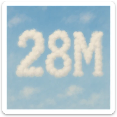The number two, the number eight, and the letter M made out of clouds, soft and dreamy sticker