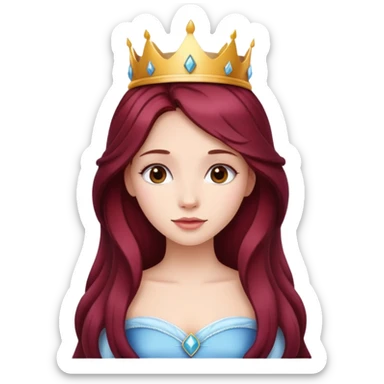 Beautiful long burgundy haired girl wearing a princess crown sticker