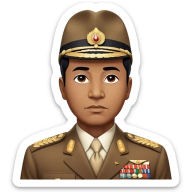 ​Cinematic Realistic Portrait of Sukarno, depicted in a lifelike, realistic style based on his iconic portrait, showcasing his thoughtful, charismatic expression in period attire, rendered with detailed textures and warm, evocative lighting that captures his pioneering spirit and national pride, sticker