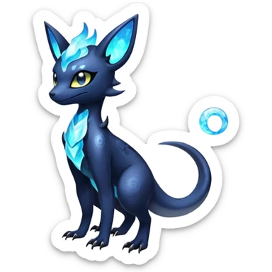Shiny icy iridescent dark gothic ethereal Nebulae Salandit-Meowstic-Umbreon-Fakémon-hybrid-creature (full body)  sticker