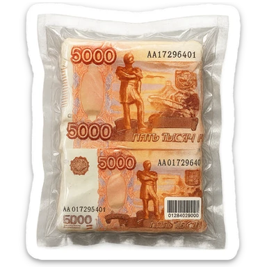 5000 Russian ruble banknote, glossy and puffy, vacuum-sealed style sticker