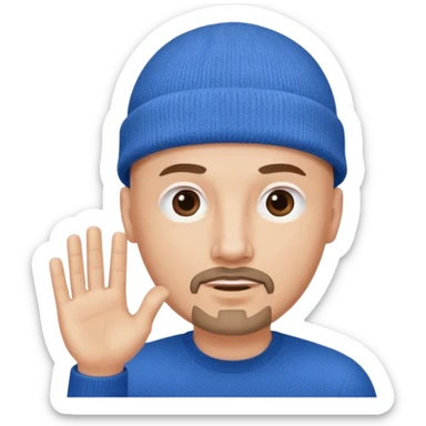 White bald with regular goatee hand raised blue knit cap sticker