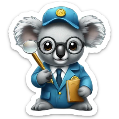 a koala with a detective suit and a magnifying glass sticker