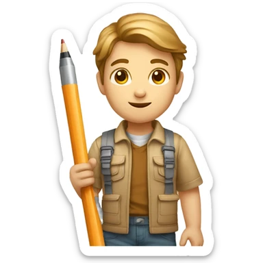 A kid architect in architect clothes drawing a building and light brown shin sticker