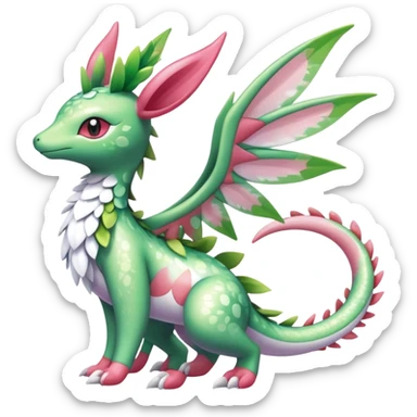 Shiny Exotic Cute Majestic Ethereal Sparkly Flygon-Sylveon-Shaymin-Meganium-Hybrid-Creature with white pattern-markings sticker