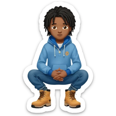 African American boy with short black dreadlocks wearing a Nike hoodie wearing denim skinny jeans and timberland boots with his hands folded across chest sticker