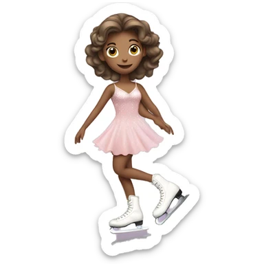 Girl Ice skating is with a pretty sparkly light pink dress sticker