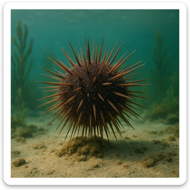 realistic sea urchin, highly detailed, natural colors, underwater, no text, ghibli style with realism emphasis sticker