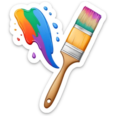 A flat-style illustration of a paintbrush with a colorful stroke trailing behind it. sticker