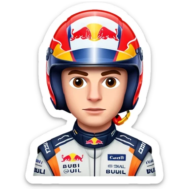 Max Verstappen with racing helmet and Red Bull colors, no text sticker