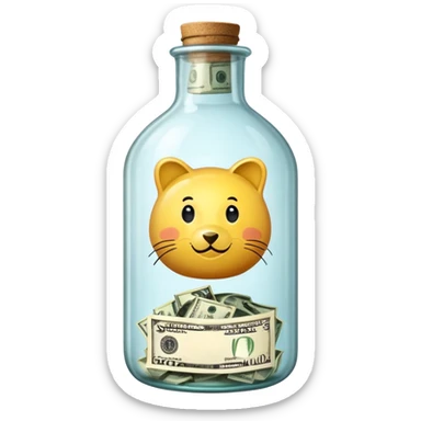 a big bottle glass labeled "savings" that contains dollars inside sticker