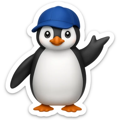 Add a baseball cap to the waving penguin. The image should have no background. sticker
