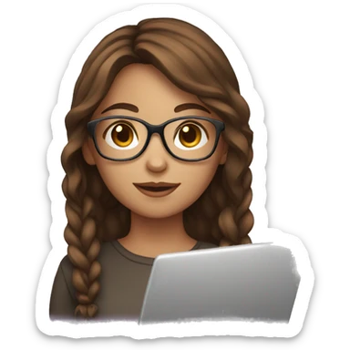 Girl with brown hair with glasses and laptop sticker