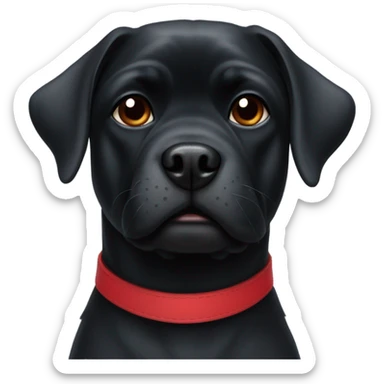 Black dog with short  white scruff pug nose and red collar  sticker