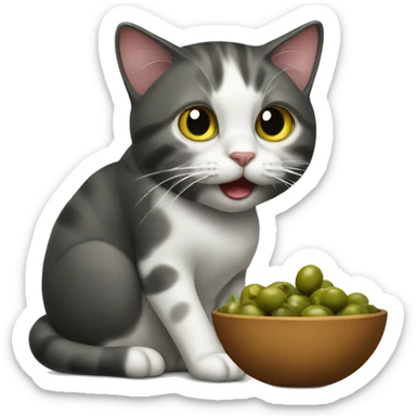Cat eating a  lack olive  sticker