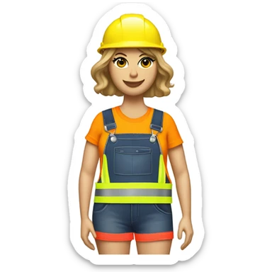 Taylor Swift is a construction worker wearing a patriotic dress with a neon yellow safety vest over the dress. she also has a hard hat and a patriotic patch on the vest sticker