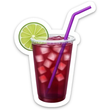 maroon purple cocktail with a lime wedge in the drink in a plastic cup with lid and straw

 sticker