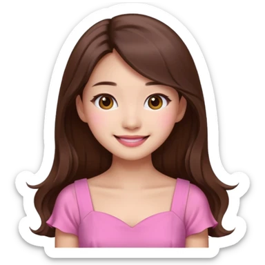 girl aesthetic emoji, asian beautiful make up long brown hair pink dress sticker