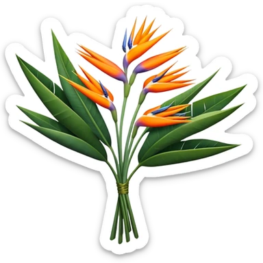 big bouquet Strelitzia Reginae, luxuriant, stem, leaf sticker