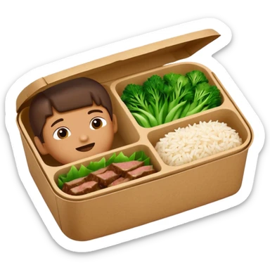 create an emoticon of a retangular lunch box made of kraft paper, with inside rice, beaf and green vegetables in a ordered way, like 3 strips. The lunch box should be the most similar to this real one..

https://i.postimg.cc/FKcHz1tk/Screenshot-2025-11-11-alle-16-06-29.png sticker