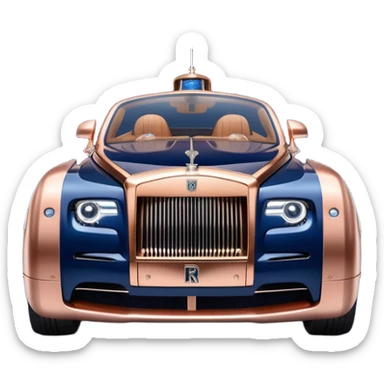 dark blue led lights on a hot rodded delicately inlaid rose gold and wood accentuated sporty 1889 Rolls Royce with futuristic electric spaceship plasmadic motors and dynamos with wide racing wheels that are held strong by advanced suspension and steering sticker