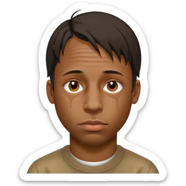 Create an iOS-style emoji of travis scott. Neutral facial expression, no emotion. Front-facing head only, clean Apple emoji aesthetic, smooth shading, simple shapes, no text, no accessories, plain background. sticker