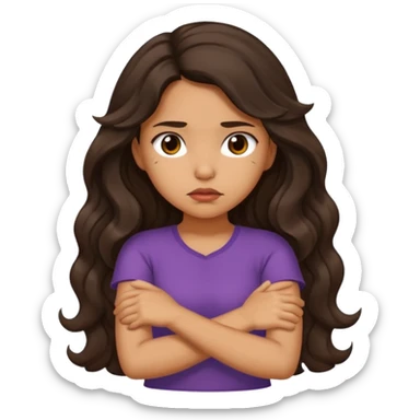 Hispanic girl with long dark wavy hair crossing her arms while pouting  sticker