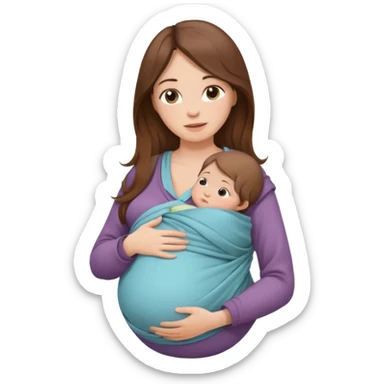 Pregnancy babywearing mom with long brown hair and fair skin with a baby and wrap  sticker