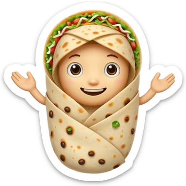 A burrito with arms and really cute eyes sticker