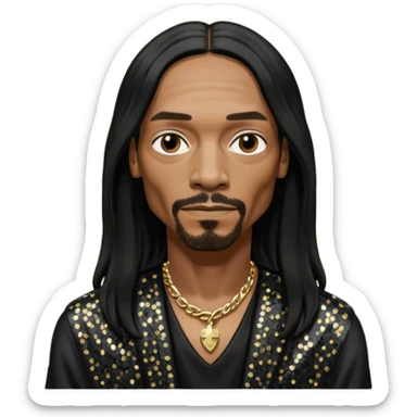 Snoop Dogg with long black hair, black sequin outfit sticker