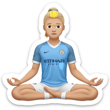 Erling Haaland pony tail hair doing the lotus position Manchester city  sticker