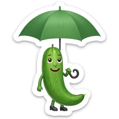 A happy cucumber walking with an umbrella sticker