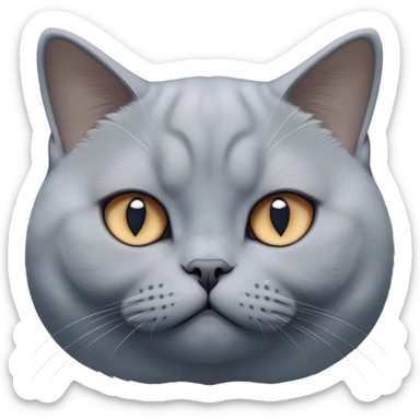 Cinematic Elegant Grey British Shorthair Cat Portrait Emoji, Head tilted slightly with a scrunched, iconic British Shorthair face, sleek soft grey fur with subtle blue undertones, Simplified yet sharp features, highly detailed, glowing with a warm, confident glow, high shine, poised and regal, stylized with an air of grace, focused and attentive, soft glowing outline, capturing the essence of calm elegance and quiet charm, so lifelike it feels as though it could turn its head and give a dignified meow at any moment! sticker