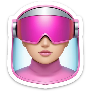 oversized frameless pink shield visor, futuristic Y2K style, wrap-around one-piece lens sticker