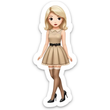 Girl in a cute stylish dress wearing stockings and high heels sticker