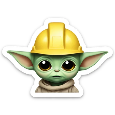 Baby Yoda  wore a yellow construction helmet sticker