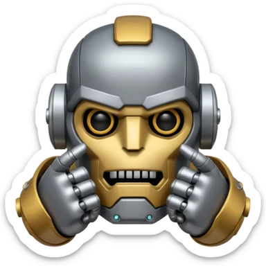 create an emoji with blitzcrank  (the league of legends champion)face in a sigma gigachad version that does the pose where u put ur index finger on top of your mouth to tell enemies to shut up or to signal that u mewing sticker