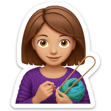  Woman with brown bobbed  hair and highlights light brown eyes no glasses tangked yarn  Knitting emoji sticker