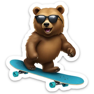 grizzly bear with sun glasses skateboarding  sticker